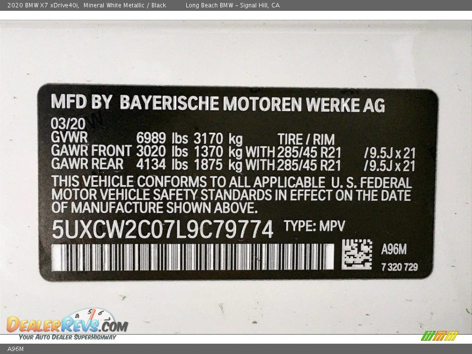 BMW Color Code A96M Mineral White Metallic