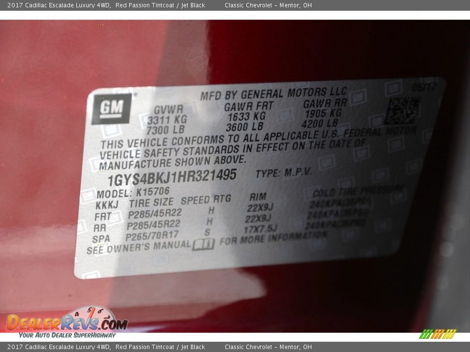 2017 Cadillac Escalade Luxury 4WD Red Passion Tintcoat / Jet Black Photo #33