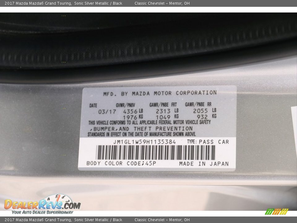 2017 Mazda Mazda6 Grand Touring Sonic Silver Metallic / Black Photo #26