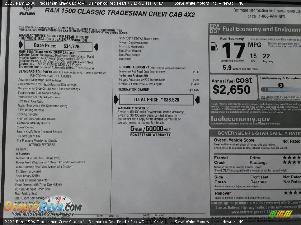 2020 Ram 1500 Tradesman Crew Cab 4x4 Delmonico Red Pearl / Black/Diesel Gray Photo #27