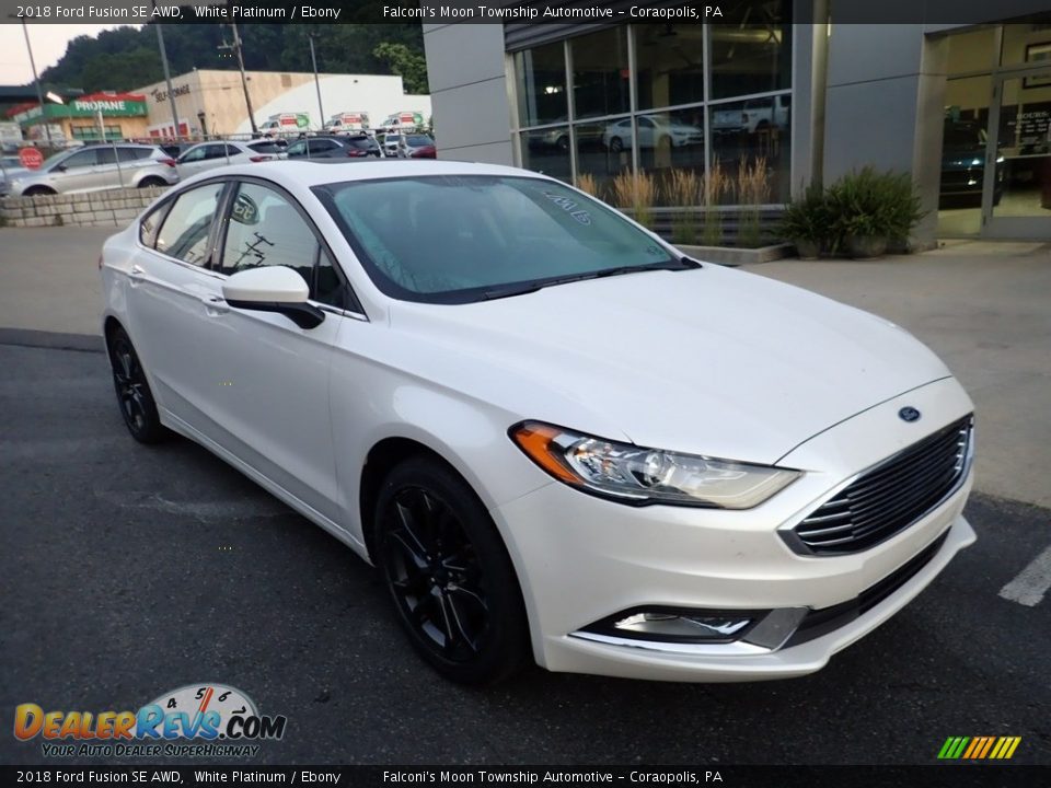 White Platinum 2018 Ford Fusion SE AWD Photo #9