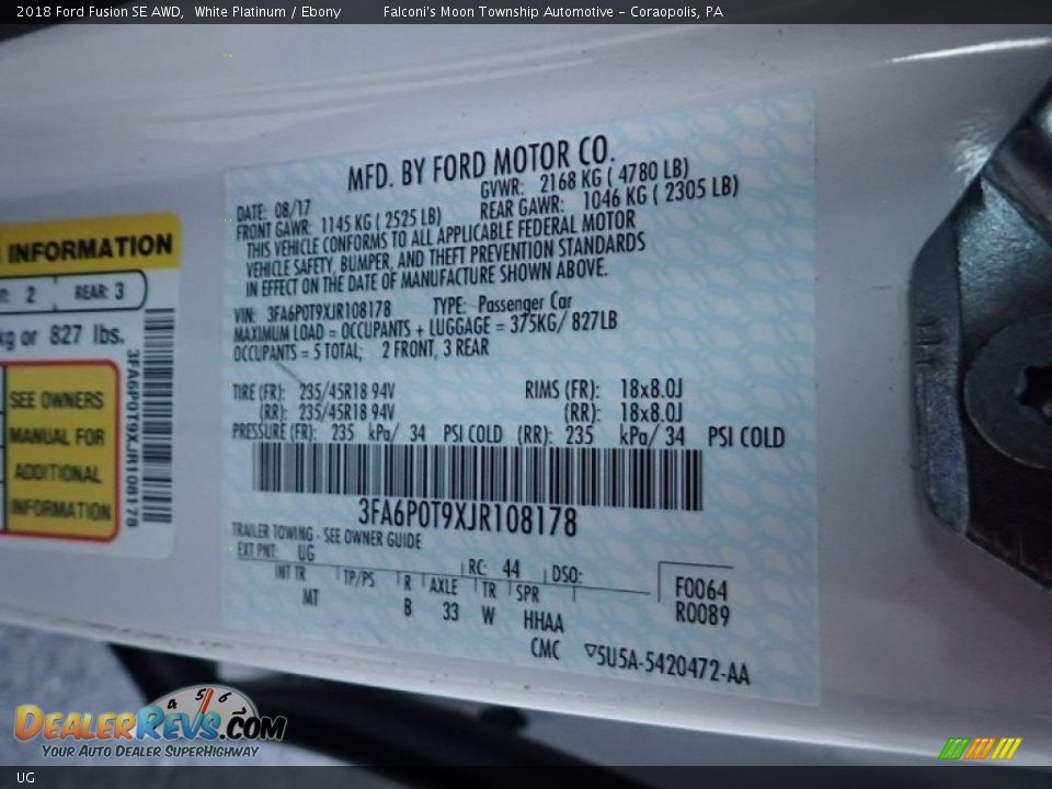 Ford Color Code UG White Platinum