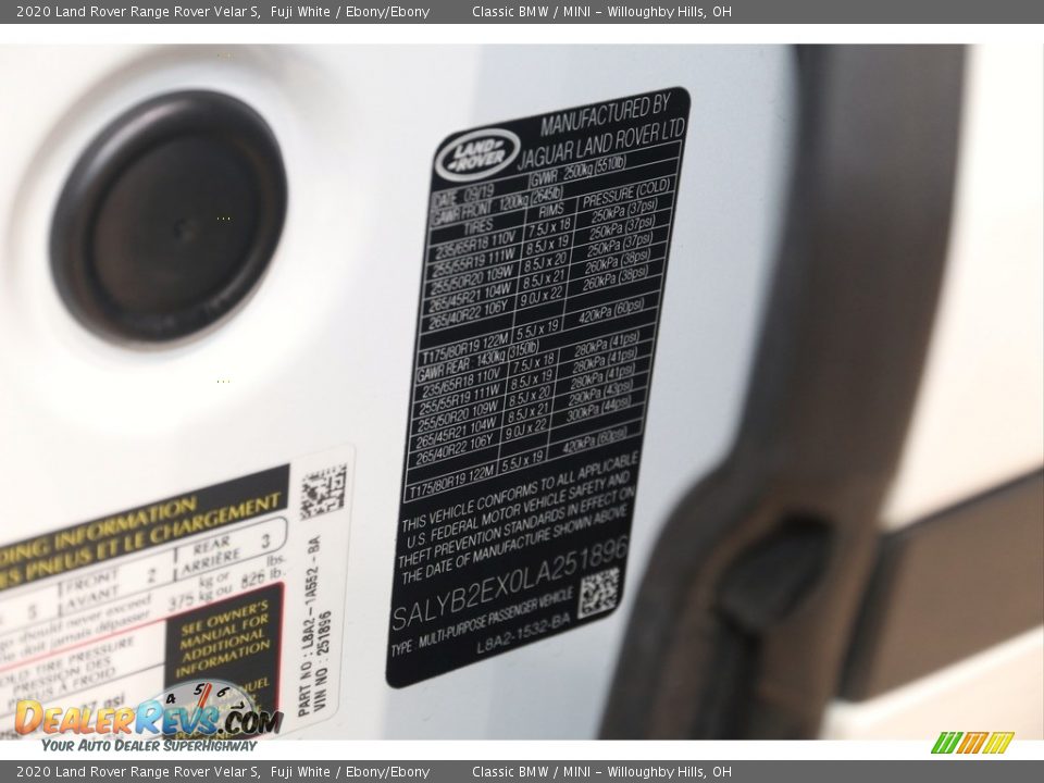 2020 Land Rover Range Rover Velar S Fuji White / Ebony/Ebony Photo #28