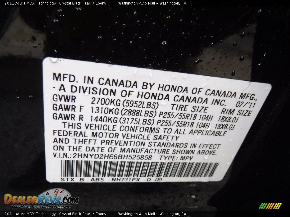 2011 Acura MDX Technology Crystal Black Pearl / Ebony Photo #31