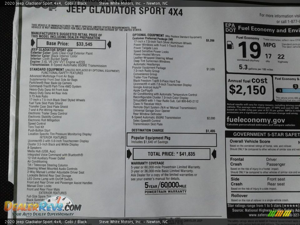 2020 Jeep Gladiator Sport 4x4 Gobi / Black Photo #28