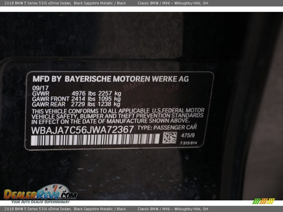 2018 BMW 5 Series 530i xDrive Sedan Black Sapphire Metallic / Black Photo #29