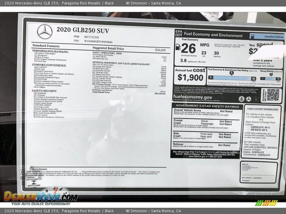 2020 Mercedes-Benz GLB 250 Window Sticker Photo #10