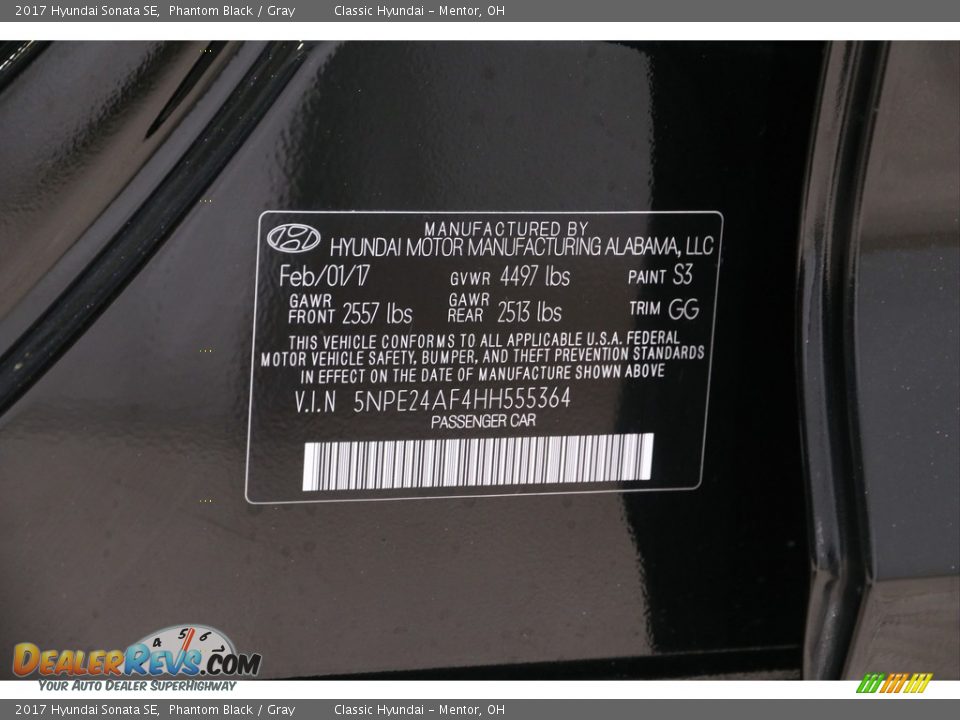 2017 Hyundai Sonata SE Phantom Black / Gray Photo #20