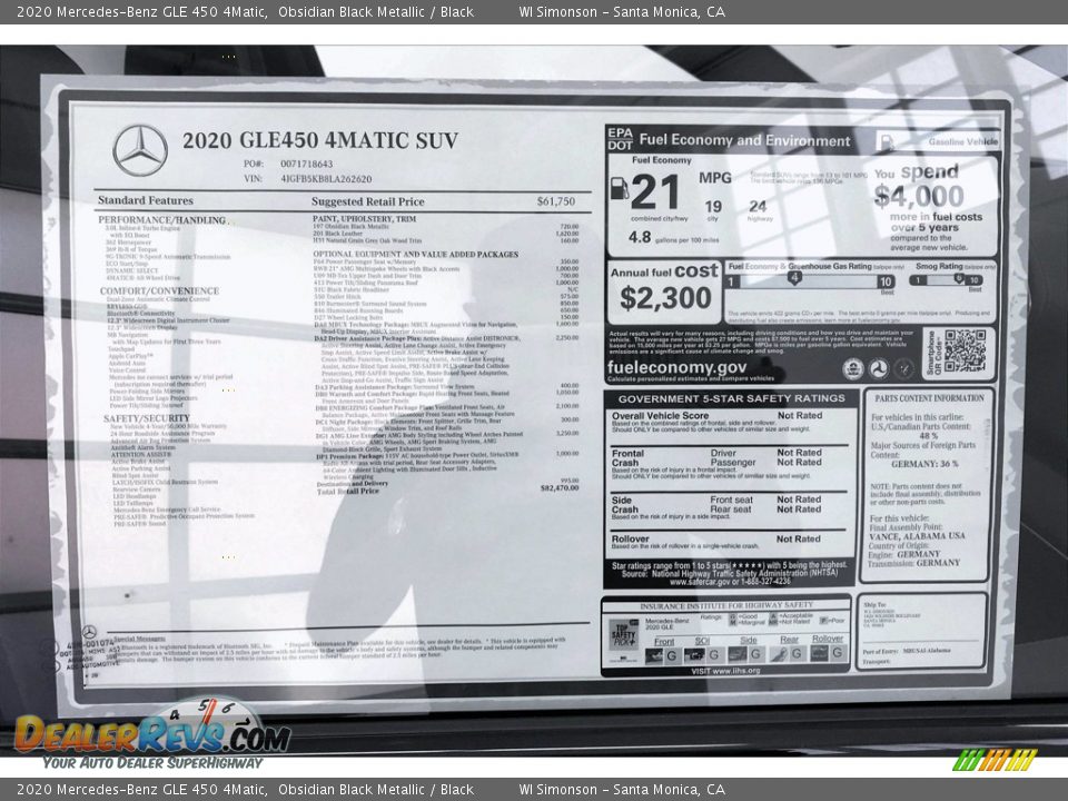 2020 Mercedes-Benz GLE 450 4Matic Window Sticker Photo #10