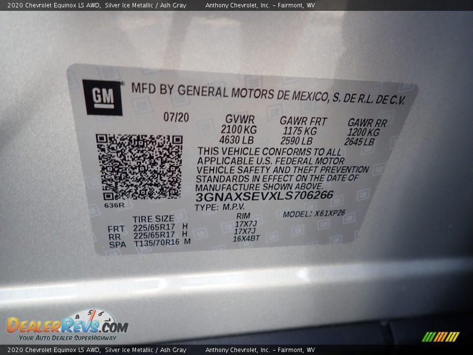 2020 Chevrolet Equinox LS AWD Silver Ice Metallic / Ash Gray Photo #16
