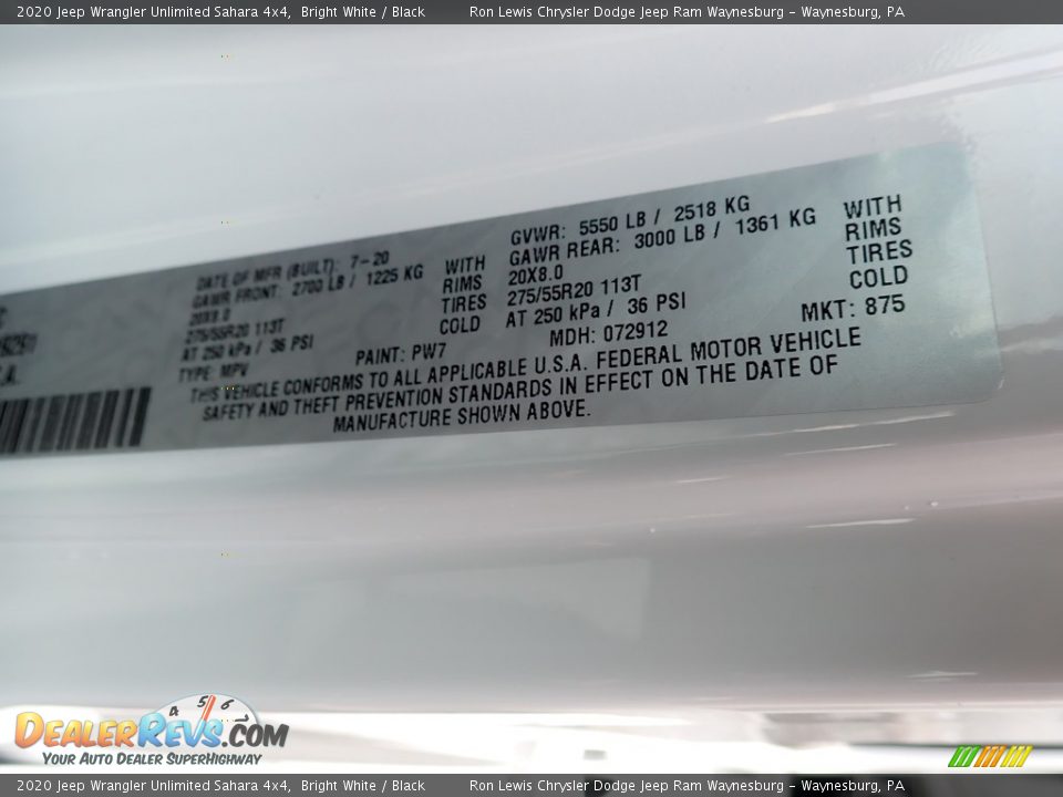 2020 Jeep Wrangler Unlimited Sahara 4x4 Bright White / Black Photo #11