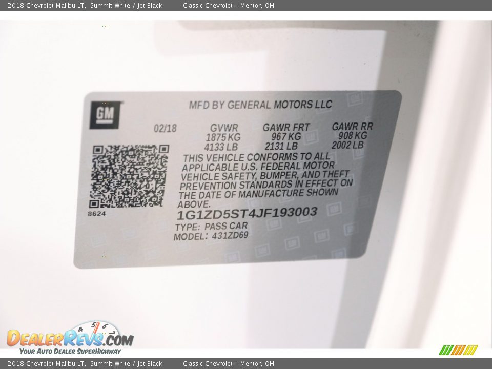 2018 Chevrolet Malibu LT Summit White / Jet Black Photo #28