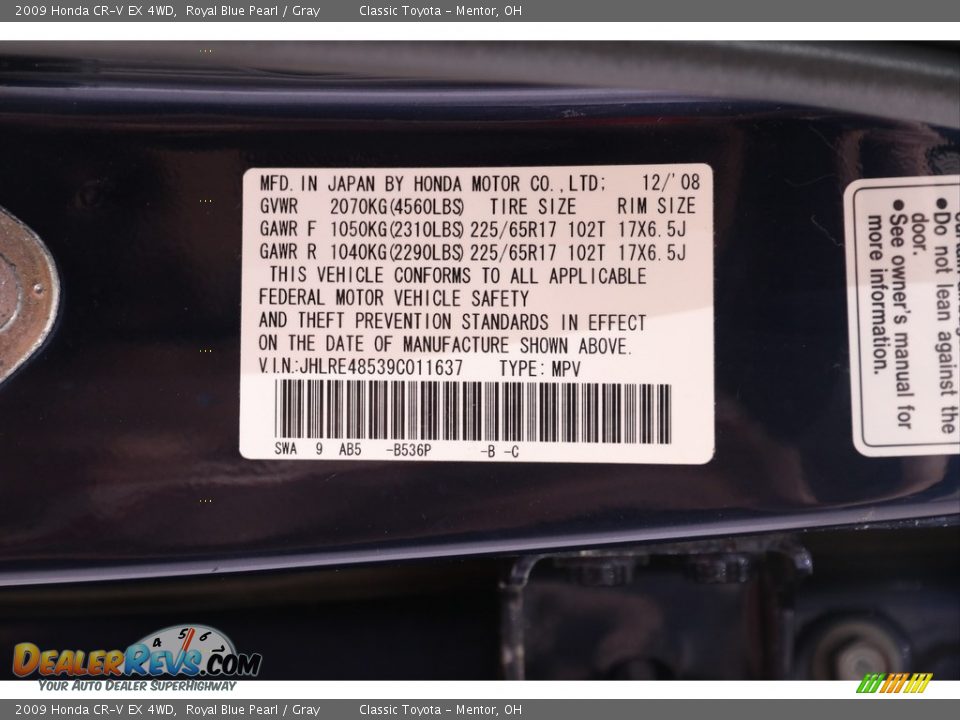 2009 Honda CR-V EX 4WD Royal Blue Pearl / Gray Photo #23