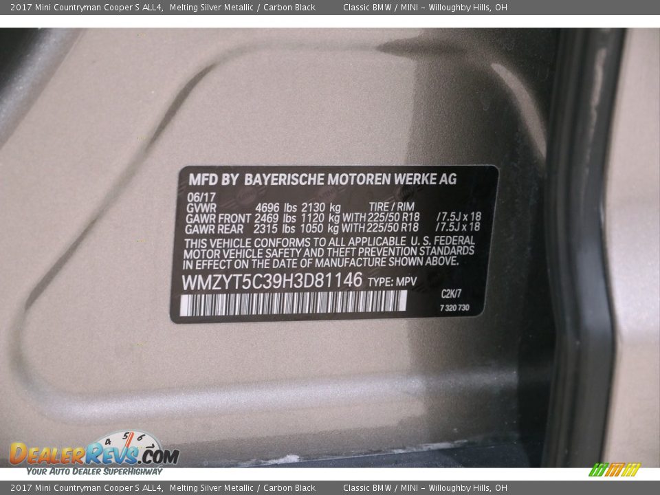 2017 Mini Countryman Cooper S ALL4 Melting Silver Metallic / Carbon Black Photo #24