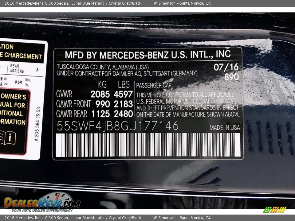 2016 Mercedes-Benz C 300 Sedan Lunar Blue Metallic / Crystal Grey/Black Photo #24