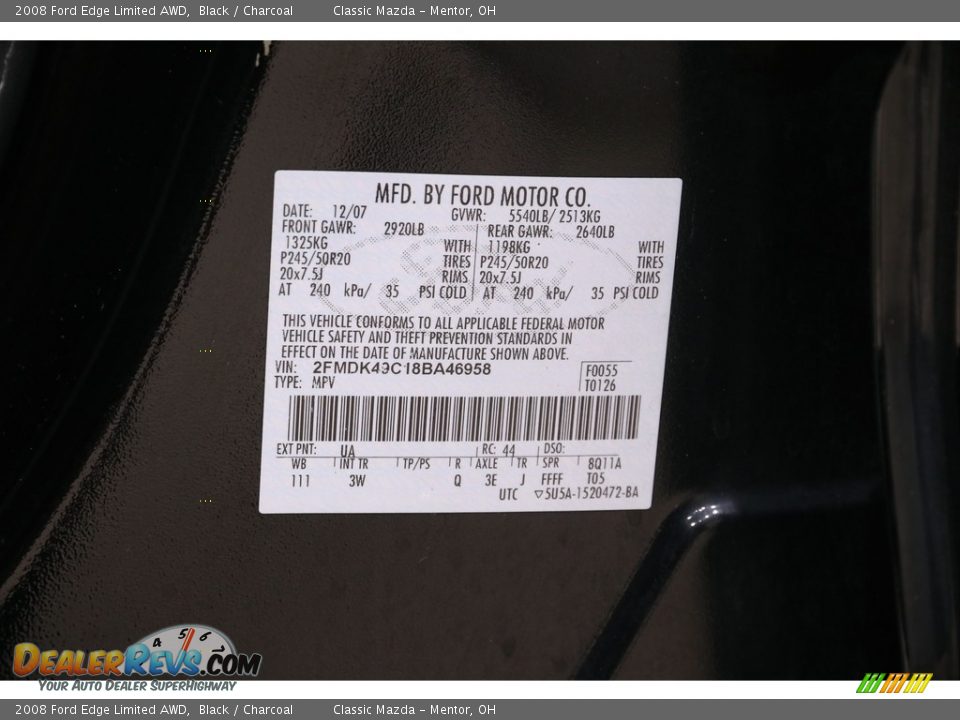 2008 Ford Edge Limited AWD Black / Charcoal Photo #21
