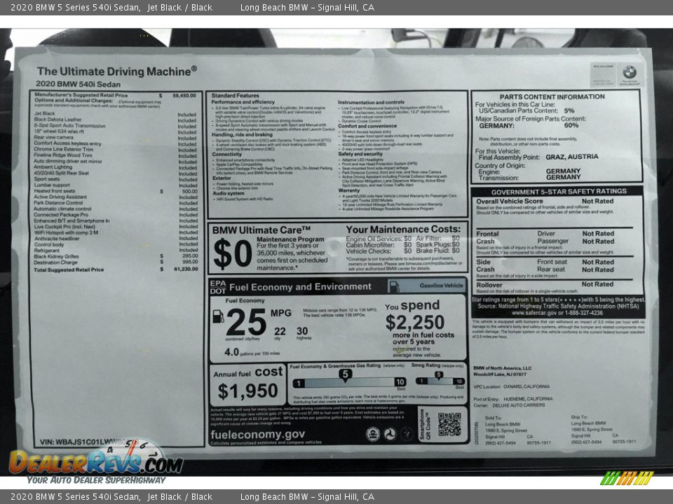 2020 BMW 5 Series 540i Sedan Jet Black / Black Photo #17