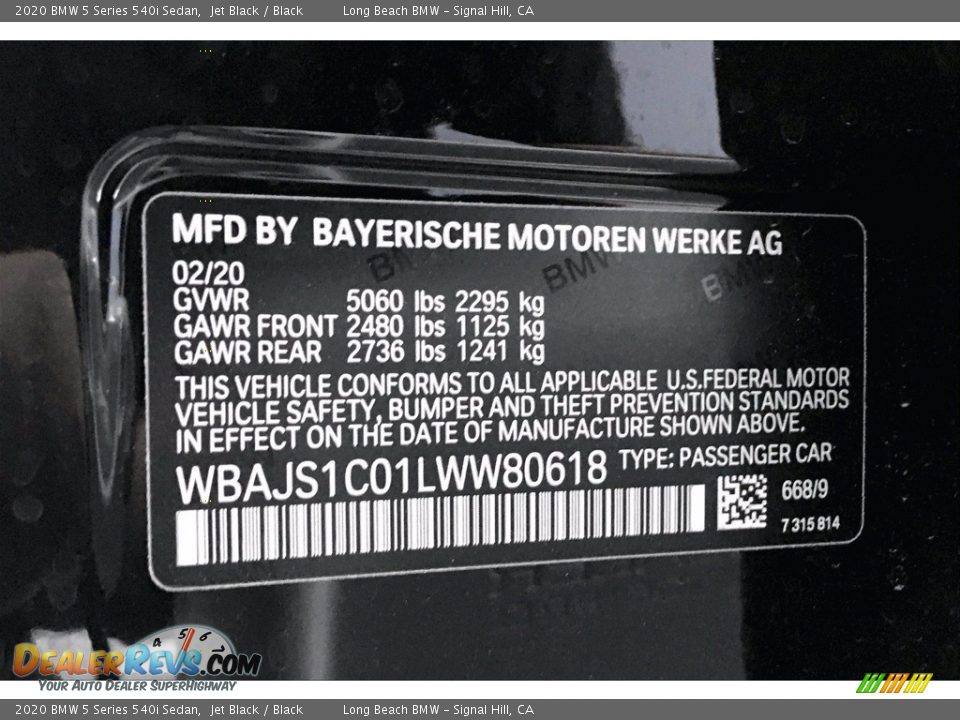 2020 BMW 5 Series 540i Sedan Jet Black / Black Photo #18