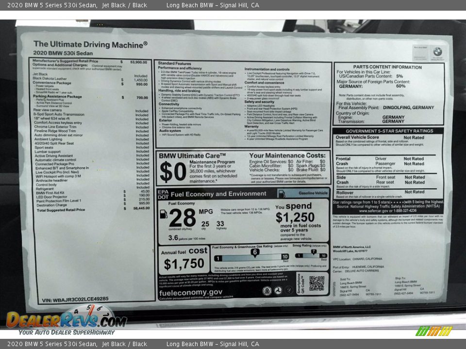 2020 BMW 5 Series 530i Sedan Jet Black / Black Photo #17