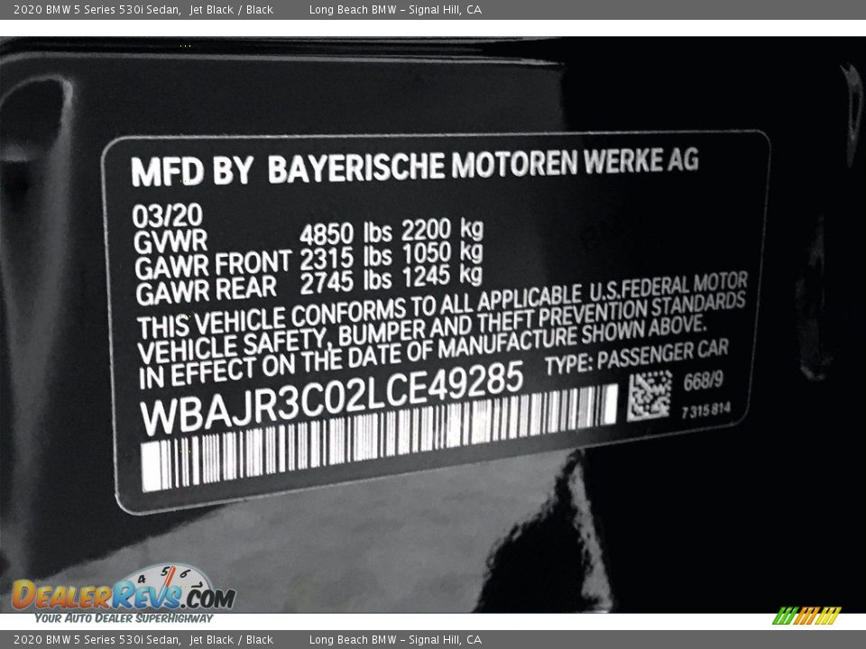 2020 BMW 5 Series 530i Sedan Jet Black / Black Photo #18