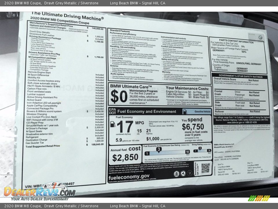 2020 BMW M8 Coupe Window Sticker Photo #17