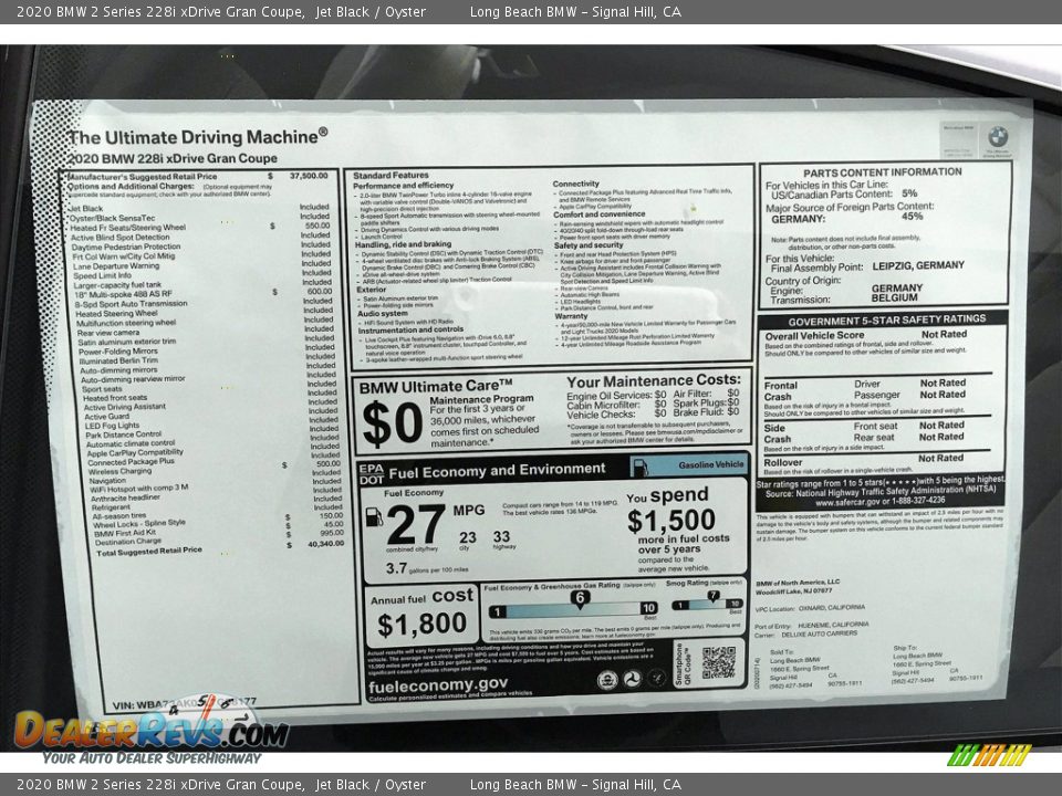 2020 BMW 2 Series 228i xDrive Gran Coupe Jet Black / Oyster Photo #17