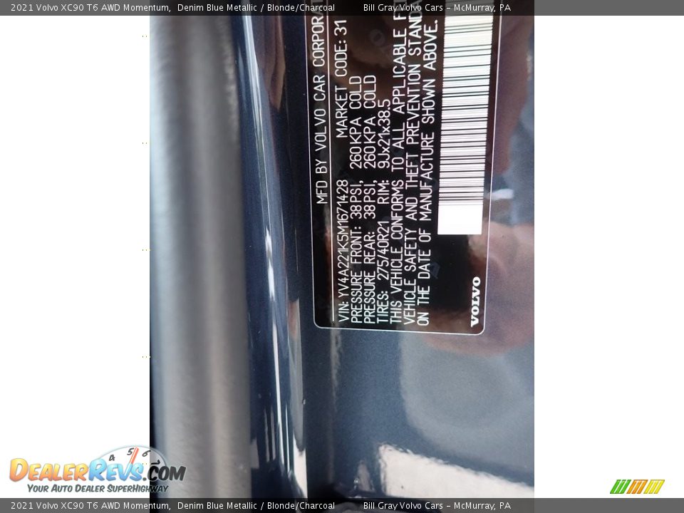2021 Volvo XC90 T6 AWD Momentum Denim Blue Metallic / Blonde/Charcoal Photo #11