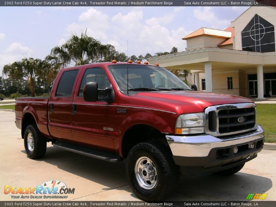 2003 Ford F250 Super Duty Lariat Crew Cab 4x4 Toreador Red Metallic / Medium Parchment Beige Photo #1