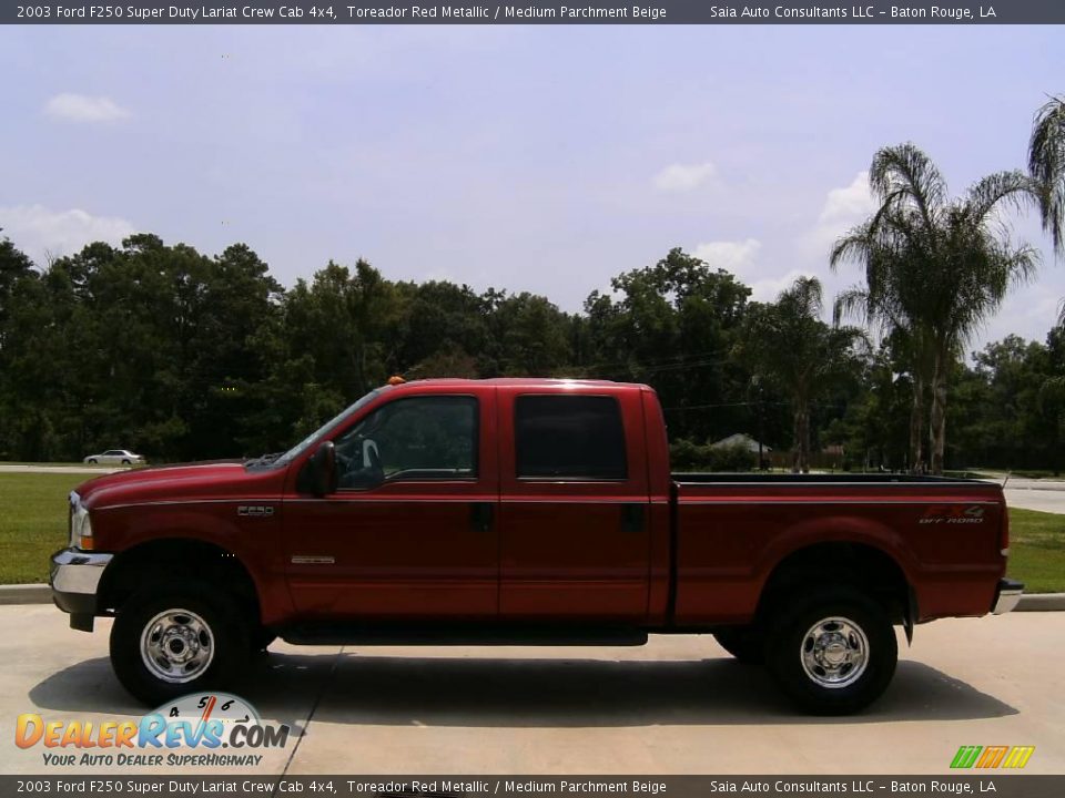 2003 Ford F250 Super Duty Lariat Crew Cab 4x4 Toreador Red Metallic / Medium Parchment Beige Photo #6