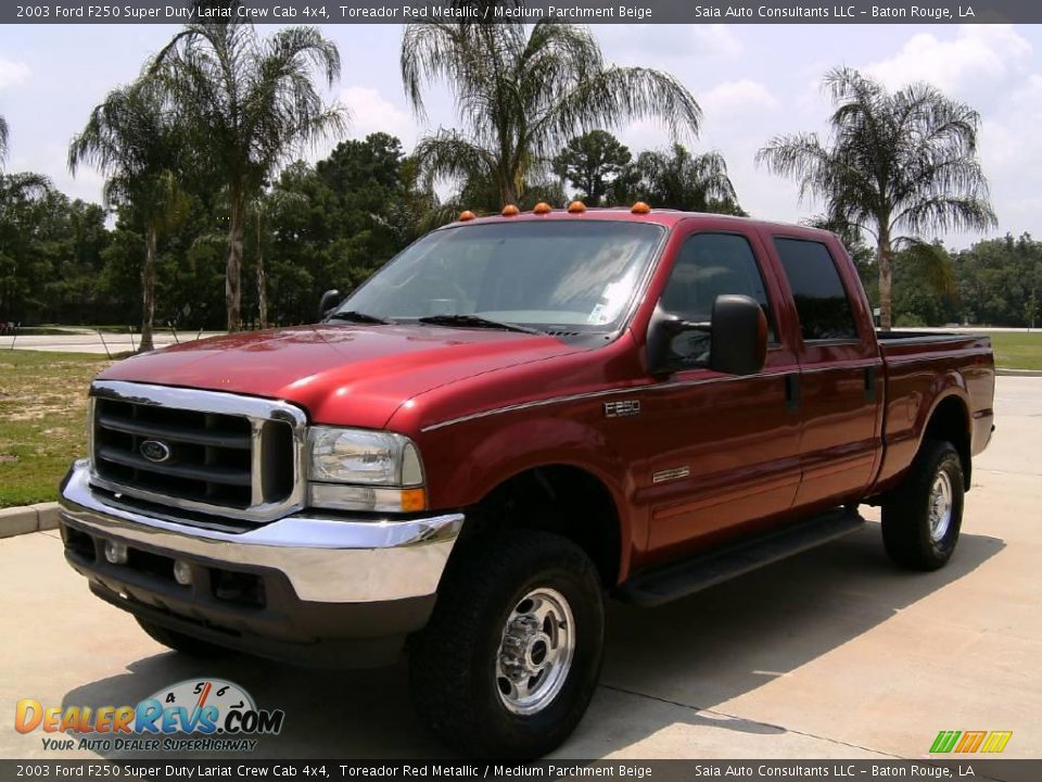 2003 Ford F250 Super Duty Lariat Crew Cab 4x4 Toreador Red Metallic / Medium Parchment Beige Photo #7
