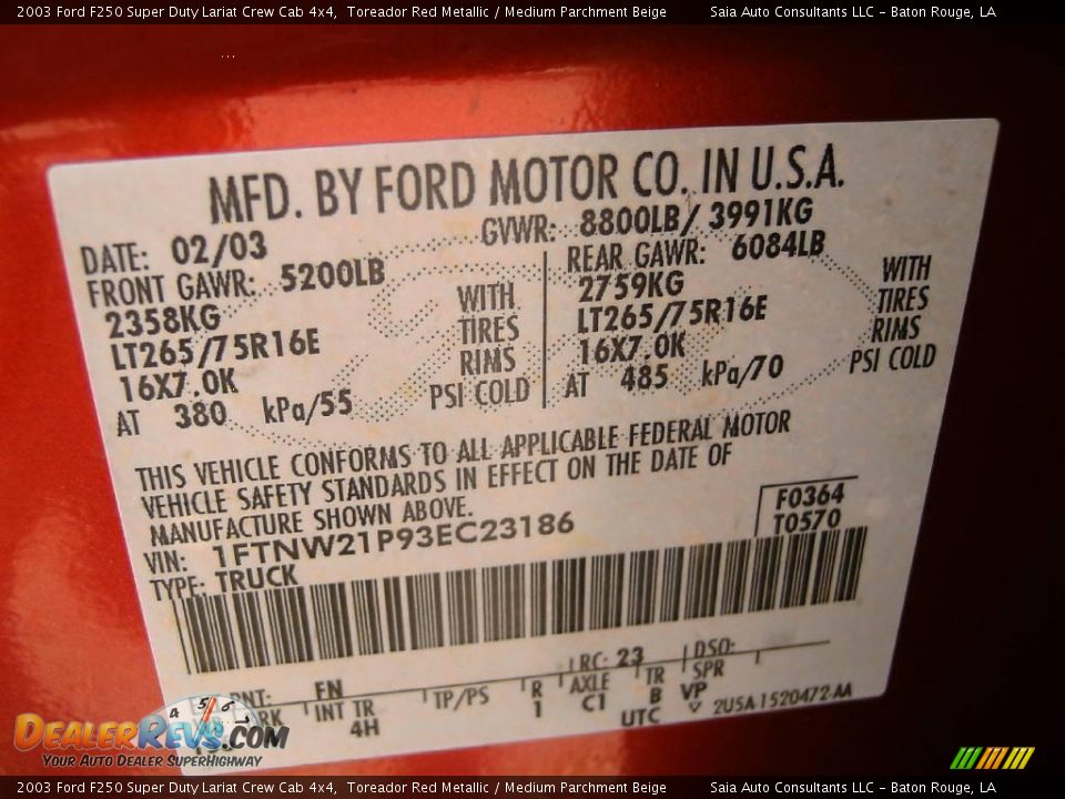 2003 Ford F250 Super Duty Lariat Crew Cab 4x4 Toreador Red Metallic / Medium Parchment Beige Photo #13