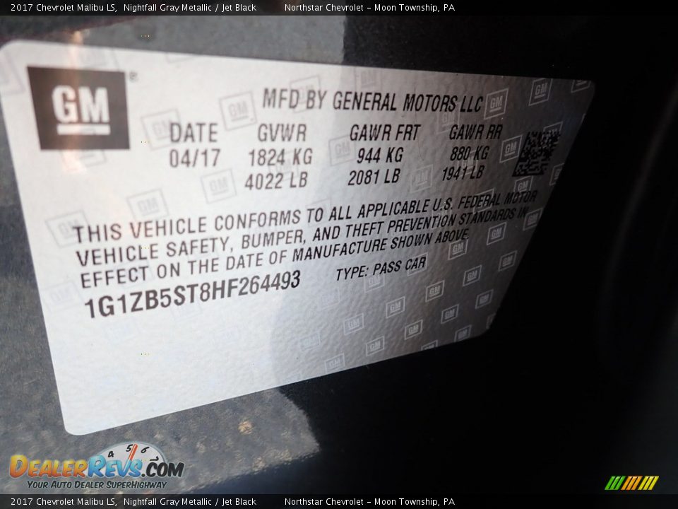 2017 Chevrolet Malibu LS Nightfall Gray Metallic / Jet Black Photo #28