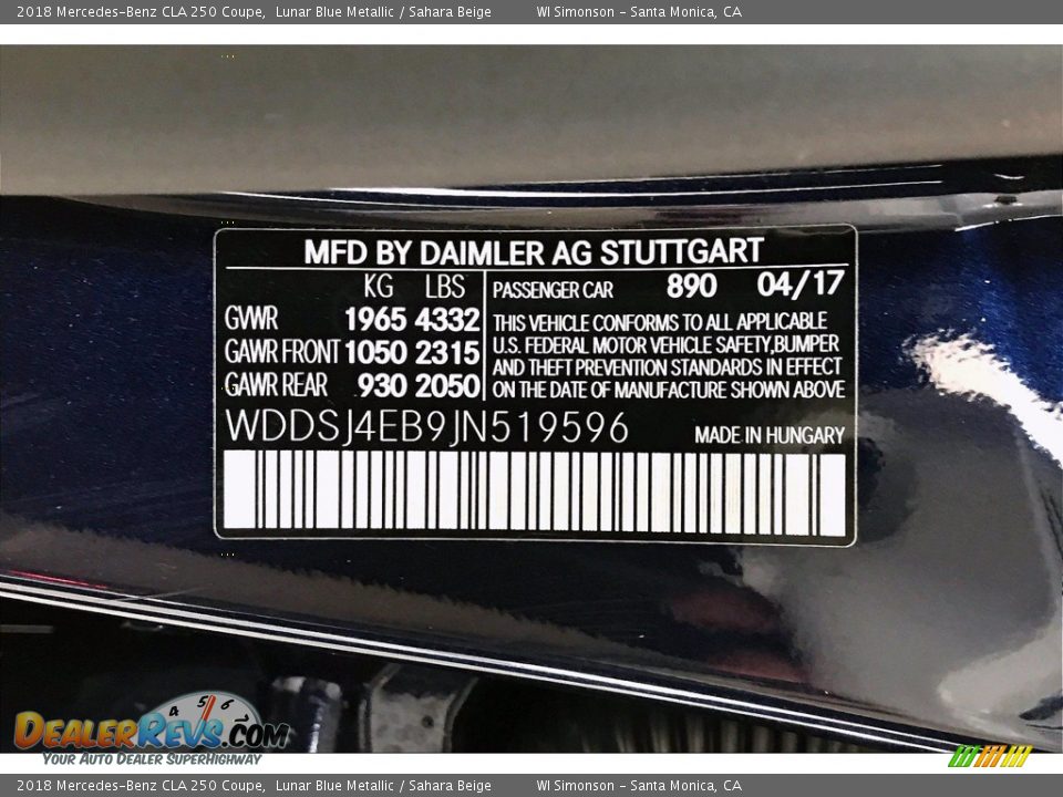 2018 Mercedes-Benz CLA 250 Coupe Lunar Blue Metallic / Sahara Beige Photo #24