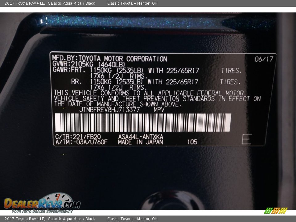 2017 Toyota RAV4 LE Galactic Aqua Mica / Black Photo #26