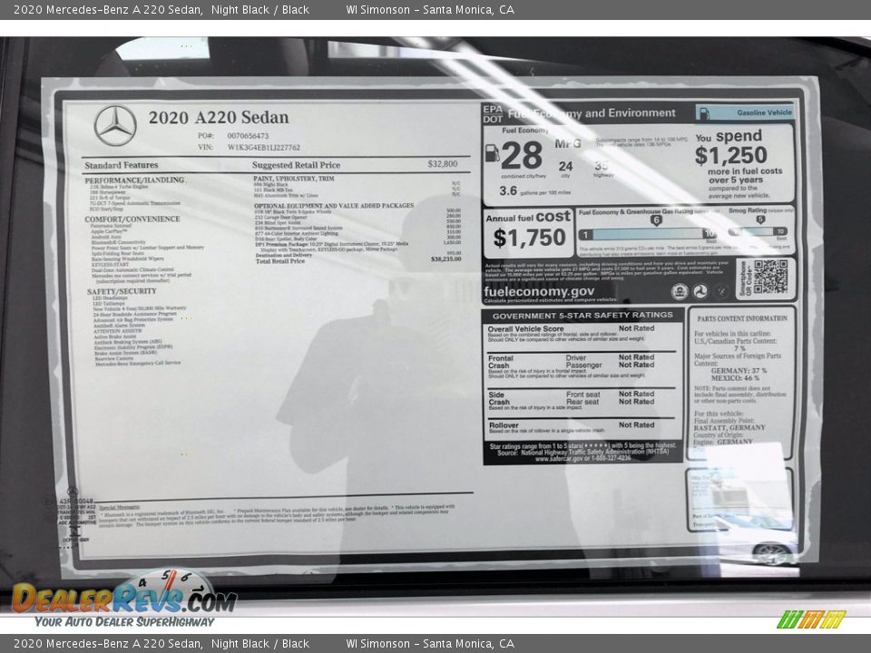 2020 Mercedes-Benz A 220 Sedan Night Black / Black Photo #10