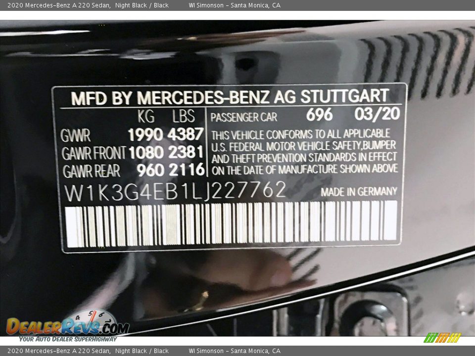 2020 Mercedes-Benz A 220 Sedan Night Black / Black Photo #11