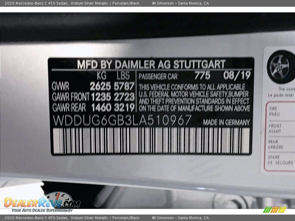 2020 Mercedes-Benz S 450 Sedan Iridium Silver Metallic / Porcelain/Black Photo #11