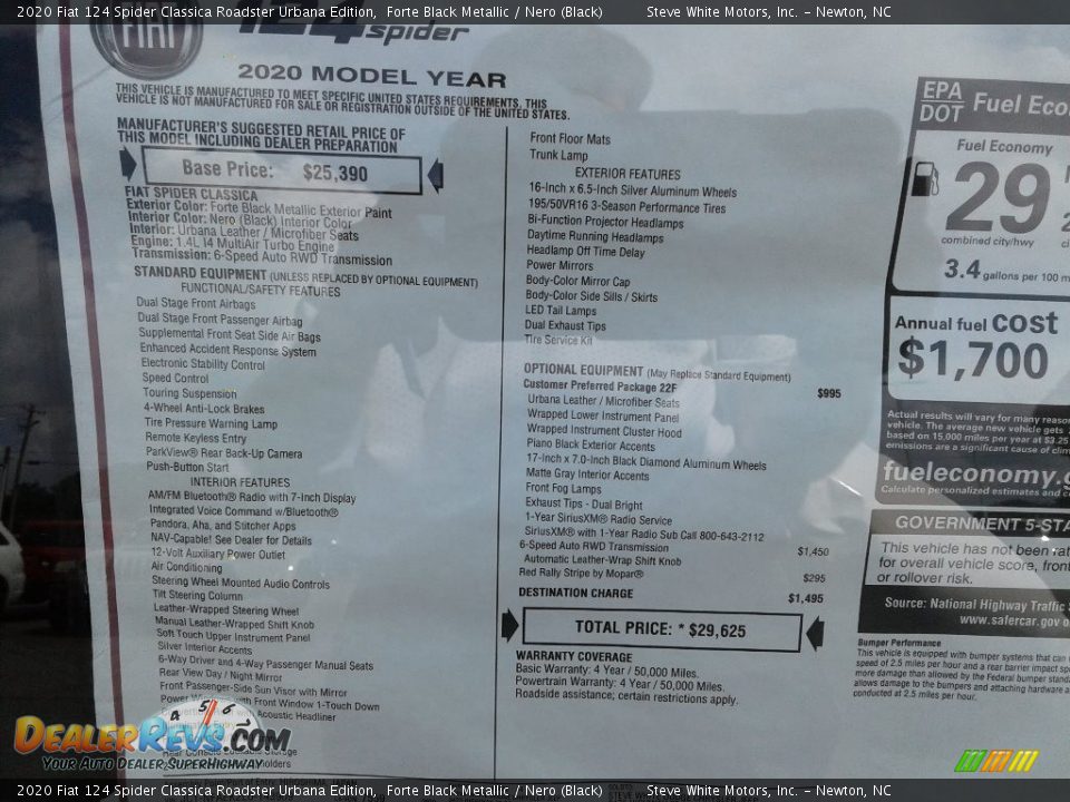 2020 Fiat 124 Spider Classica Roadster Urbana Edition Forte Black Metallic / Nero (Black) Photo #15