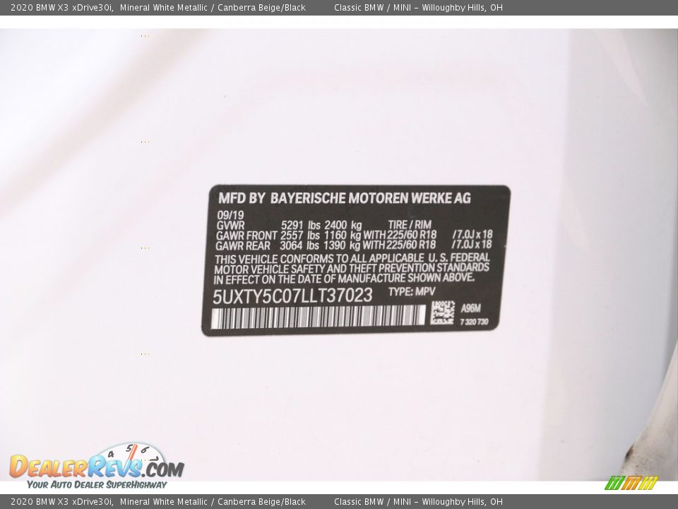 2020 BMW X3 xDrive30i Mineral White Metallic / Canberra Beige/Black Photo #22