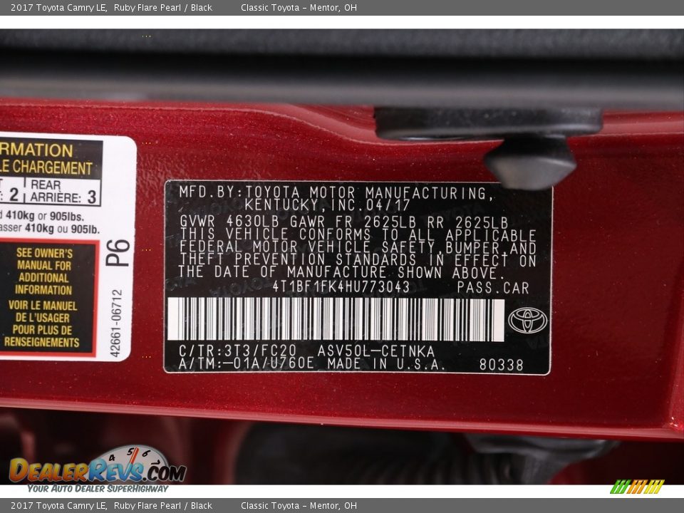 2017 Toyota Camry LE Ruby Flare Pearl / Black Photo #19