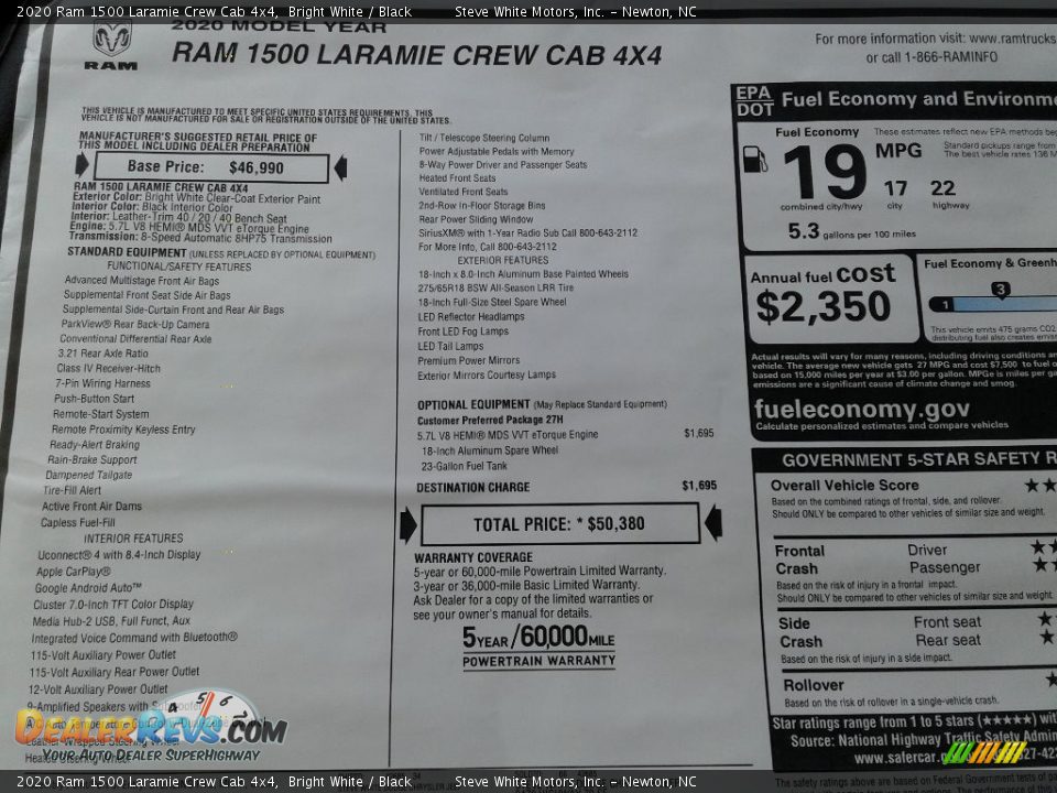 2020 Ram 1500 Laramie Crew Cab 4x4 Bright White / Black Photo #29