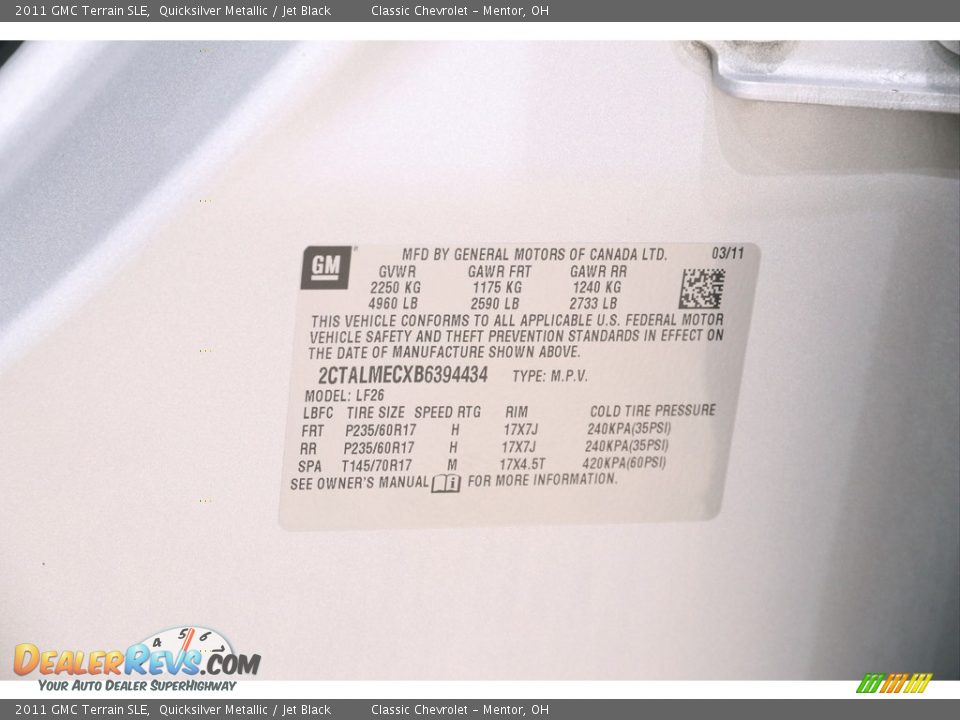 2011 GMC Terrain SLE Quicksilver Metallic / Jet Black Photo #17