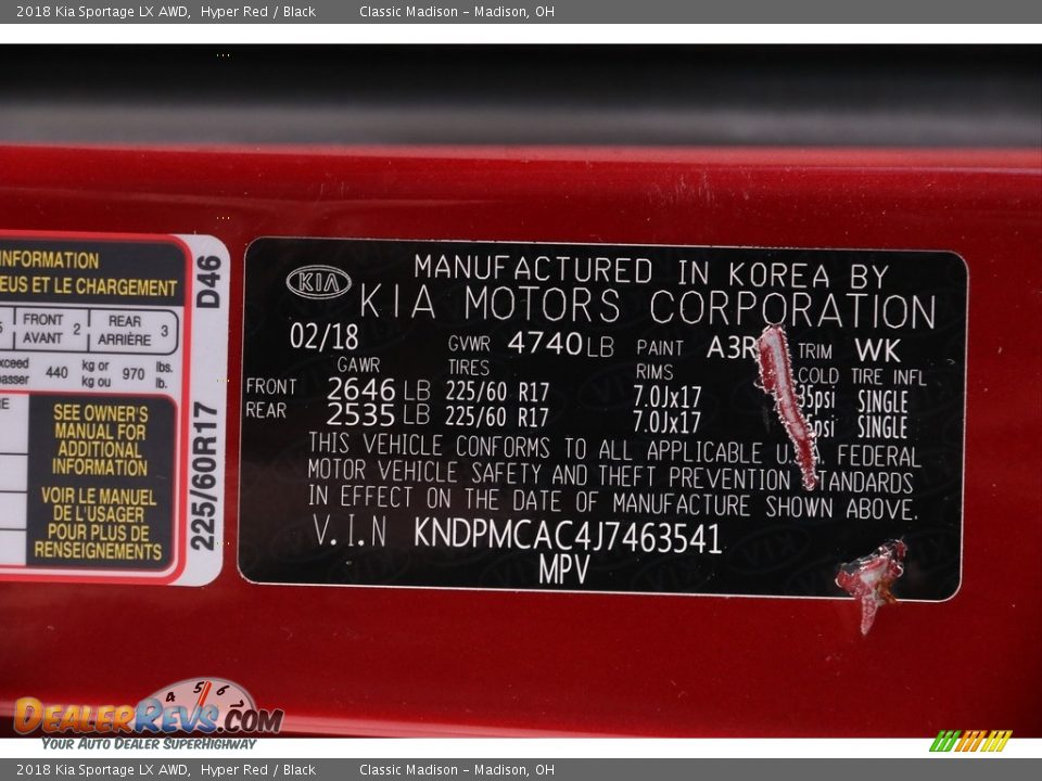 2018 Kia Sportage LX AWD Hyper Red / Black Photo #21