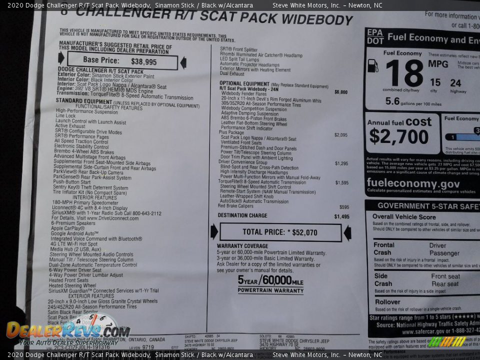 2020 Dodge Challenger R/T Scat Pack Widebody Window Sticker Photo #26
