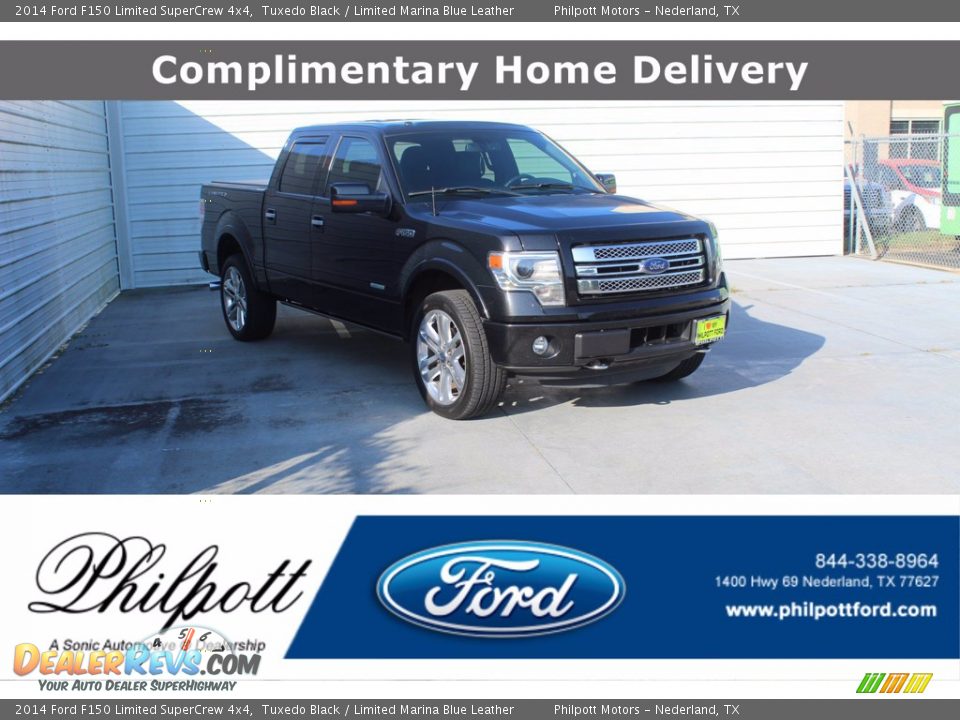 2014 Ford F150 Limited SuperCrew 4x4 Tuxedo Black / Limited Marina Blue Leather Photo #1