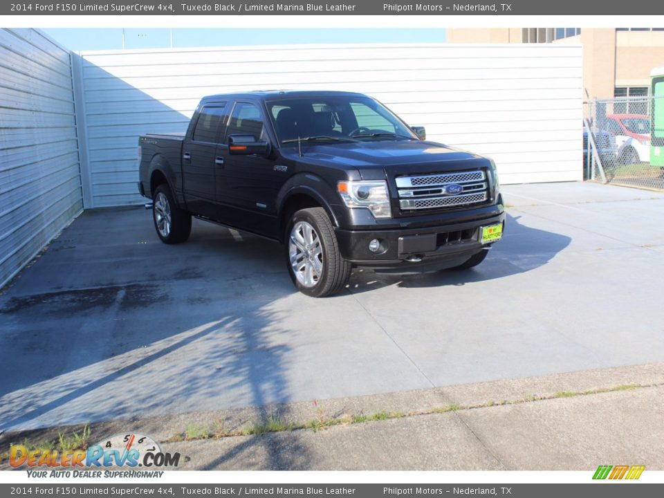 2014 Ford F150 Limited SuperCrew 4x4 Tuxedo Black / Limited Marina Blue Leather Photo #2
