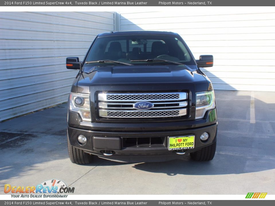 2014 Ford F150 Limited SuperCrew 4x4 Tuxedo Black / Limited Marina Blue Leather Photo #3