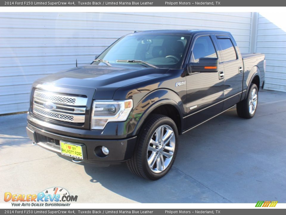 2014 Ford F150 Limited SuperCrew 4x4 Tuxedo Black / Limited Marina Blue Leather Photo #4