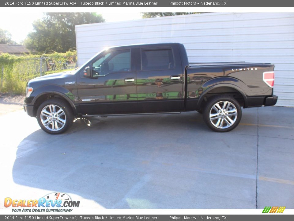 2014 Ford F150 Limited SuperCrew 4x4 Tuxedo Black / Limited Marina Blue Leather Photo #7
