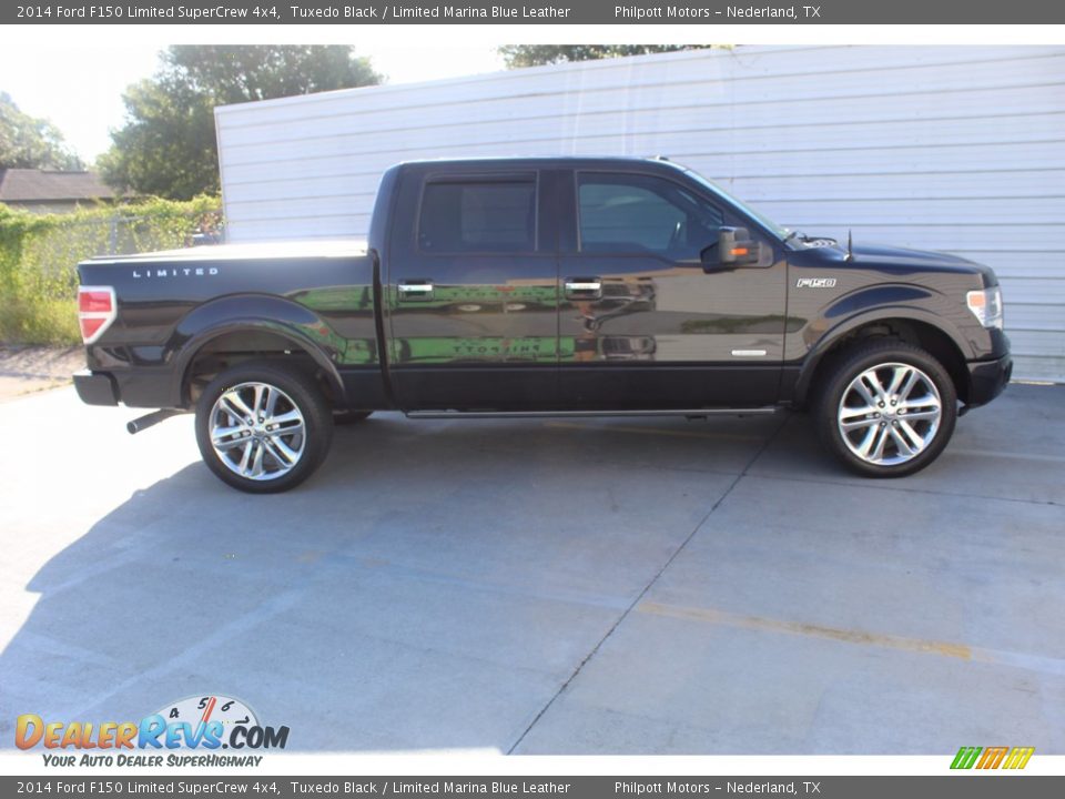 2014 Ford F150 Limited SuperCrew 4x4 Tuxedo Black / Limited Marina Blue Leather Photo #13